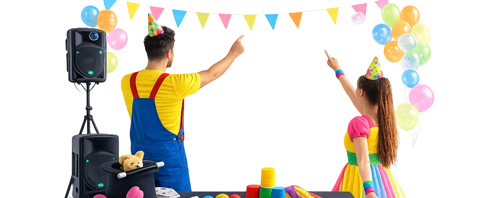 Animatori per bambini con tavolo scenico e allestimento colorato per la landing Only Events dedicata ai professionisti che vogliono trovare nuovi clienti