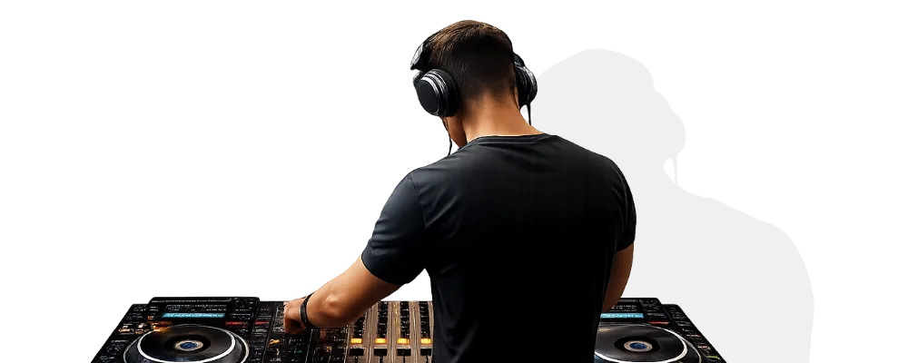DJ di spalle alla consolle per la landing Only Events dedicata ai professionisti che vogliono trovare nuovi clienti
